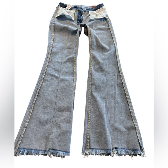 Judy Blue Flare Jeans High Rise Front Seam Raw Hem Boho Denim 30x33 Sz 11 Spring - Picture 12 of 12